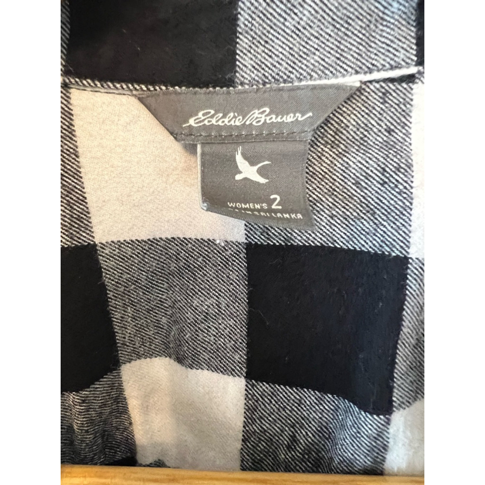 EDDIE BAUER Black & White Plaid Flannel Long Sleeve Short Casual Dress 2 - Picture 8 of 8